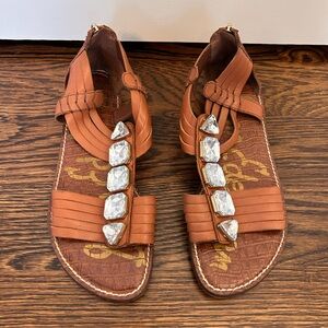 Sam Edelman Galina Brown Leather Jewel Embellished Sandals 7